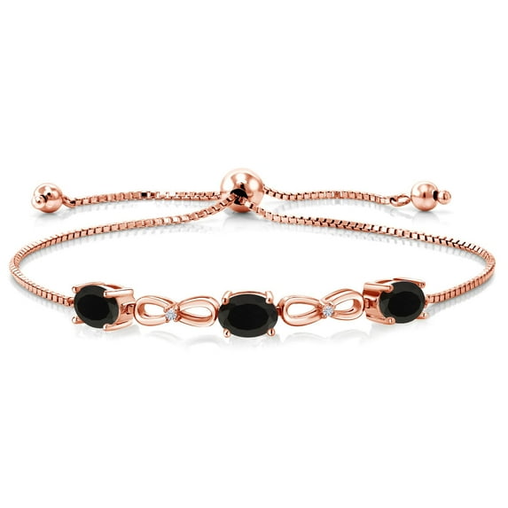 Gem Stone King 2.12 Ct Black Onyx E-F Lab Grown Diamond 18K Rose Gold Plated Silver Bracelet for Women