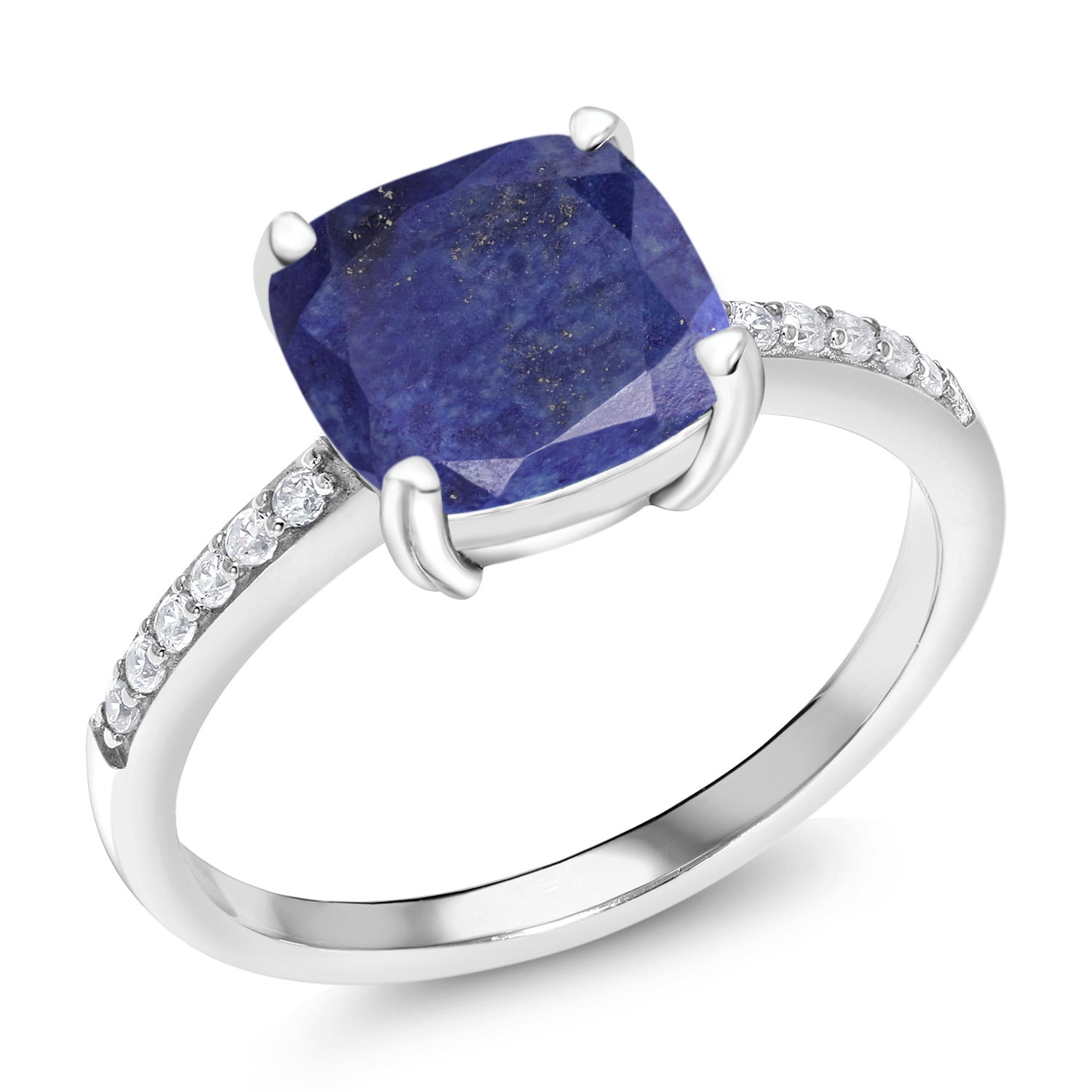 Gem Stone King 2.12 Ct Cushion Blue Lapis 925 Sterling Silver Ring