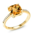 thumbnail image 1 of Gem Stone King 2.12 Ct Cushion Checkerboard Yellow Citrine 18K Yellow Gold Plated Silver Ring, 1 of 3