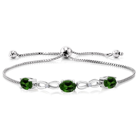 Gem Stone King 2.12 Ct Green Chrome Diopside E-F Lab Grown Diamond 925 Sterling Silver Bracelet for Women