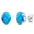 thumbnail image 1 of Gem Stone King 925 Sterling Silver Simulated Blue Opal Stud Earrings for Women Men | 2.12 Cttw | Gemstone October Birthstone | Oval Cabochon 8X6MM, 1 of 4