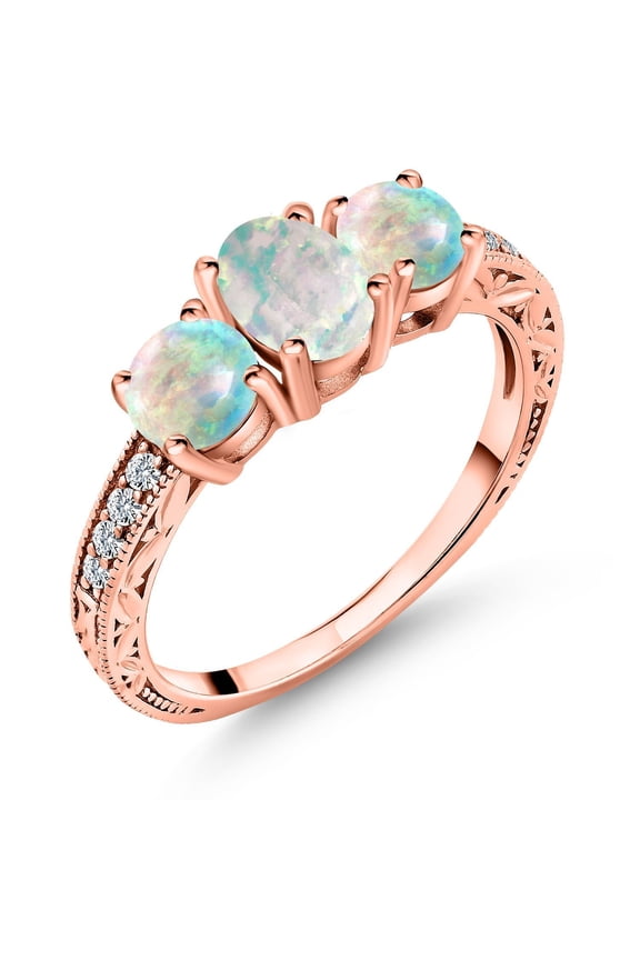2.12 Ct Oval Cabochon White Simulated Opal 18K Rose Gold Plated Silver Ring (Size 7)