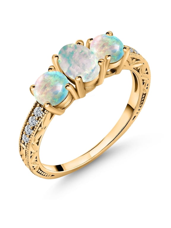 2.12 Ct Oval Cabochon White Simulated Opal 18K Yellow Gold Plated Silver Ring (Size 5)