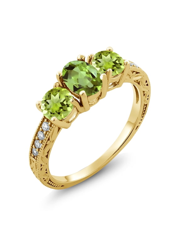 2.12 Ct Oval Green Peridot 18K Yellow Gold Plated Silver Moissanite Ring (Size 7)