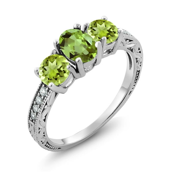 Gem Stone King 2.12 Ct Oval Green Peridot 925 Sterling Silver Moissanite Ring (Size 5)