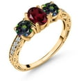 thumbnail image 1 of Gem Stone King 2.12 Ct Red Rhodolite Garnet Green Mystic Topaz 18K Yellow Gold Plated Silver Ring (Size 9), 1 of 6