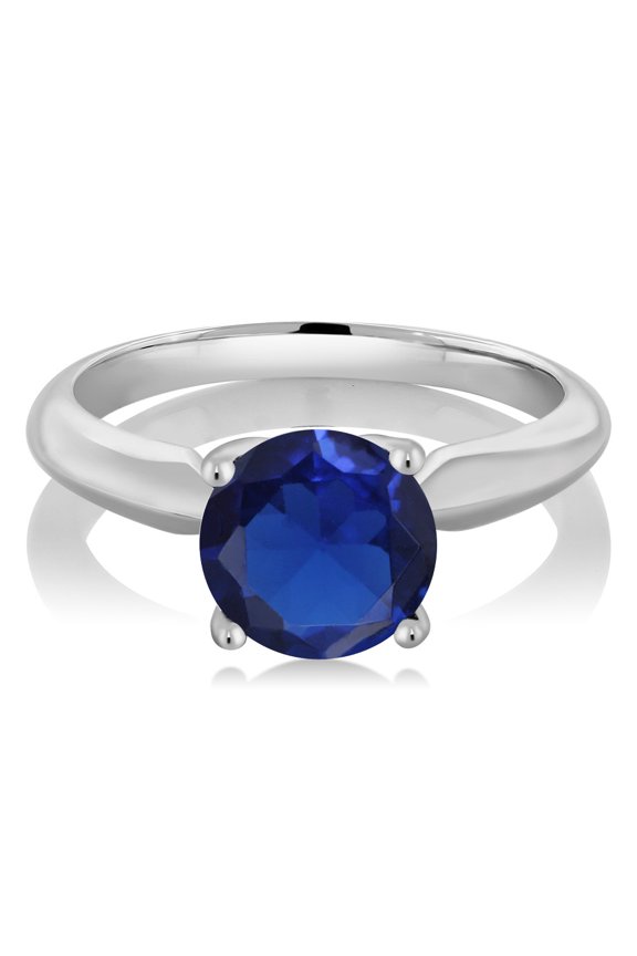 2.12 Ct Round Blue Created Sapphire 925 Sterling Silver Engagement Ring