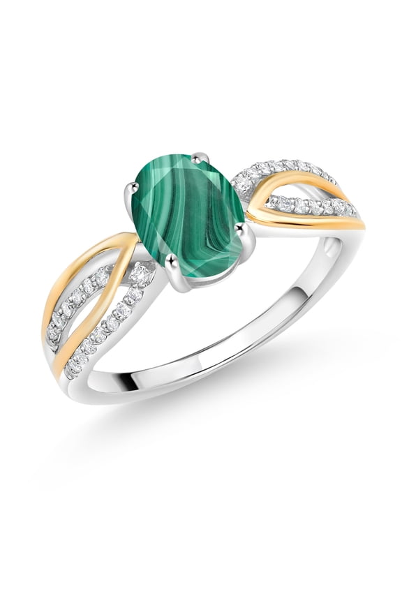2.14 Ct Green Malachite E-F Lab Grown Diamond 925 Silver and 10K Yellow Gold Ring