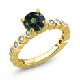 thumbnail image 1 of Gem Stone King 2.14 Ct Green Mystic Topaz White Created Sapphire 18K Yellow Gold Plated Silver Ring (Size 5), 1 of 2