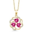 thumbnail image 1 of Gem Stone King 2.14 Ct Heart Shape Pink Created Sapphire 18K Yellow Gold Plated Silver Pendant, 1 of 4
