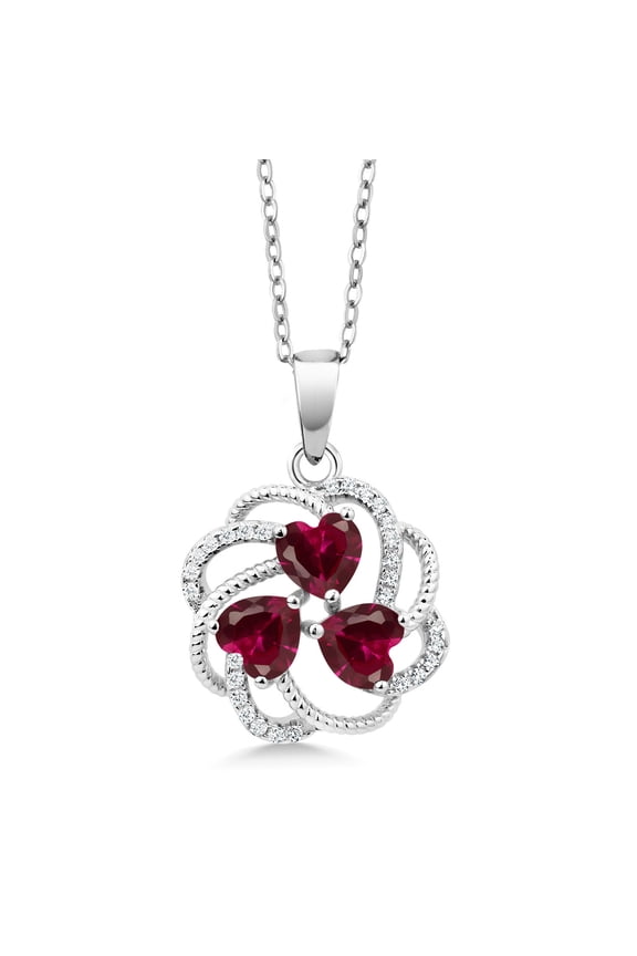 2.14 Ct Heart Shape Red Created Ruby 925 Sterling Silver Pendant