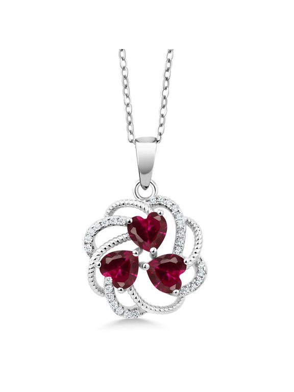 2.14 Ct Heart Shape Red Created Ruby 925 Sterling Silver Pendant