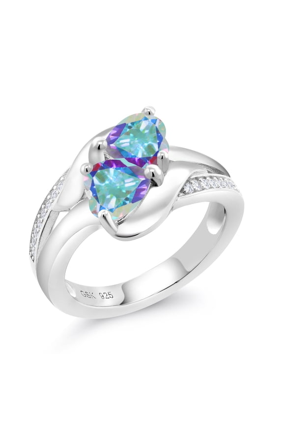 2.14 Ct Mercury Mist Mystic Topaz White Created Sapphire 925 Silver Ring (Size 9)