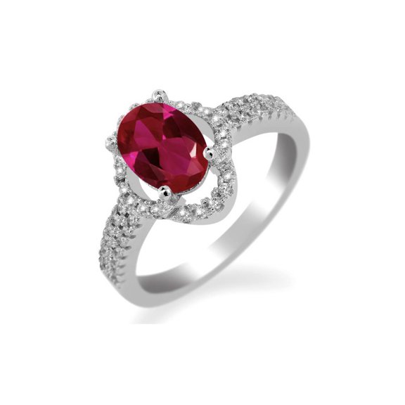 Gem Stone King 2.14 Ct Oval Red Created Ruby 925 Sterling Silver Ring