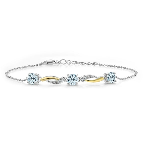 Gem Stone King 2.14 Ct Sky Blue Topaz E-F Lab Grown Diamond 925 Silver and 10K Yellow Gold 7 inch Tennis Bracelet for Women with 1 inch Extender