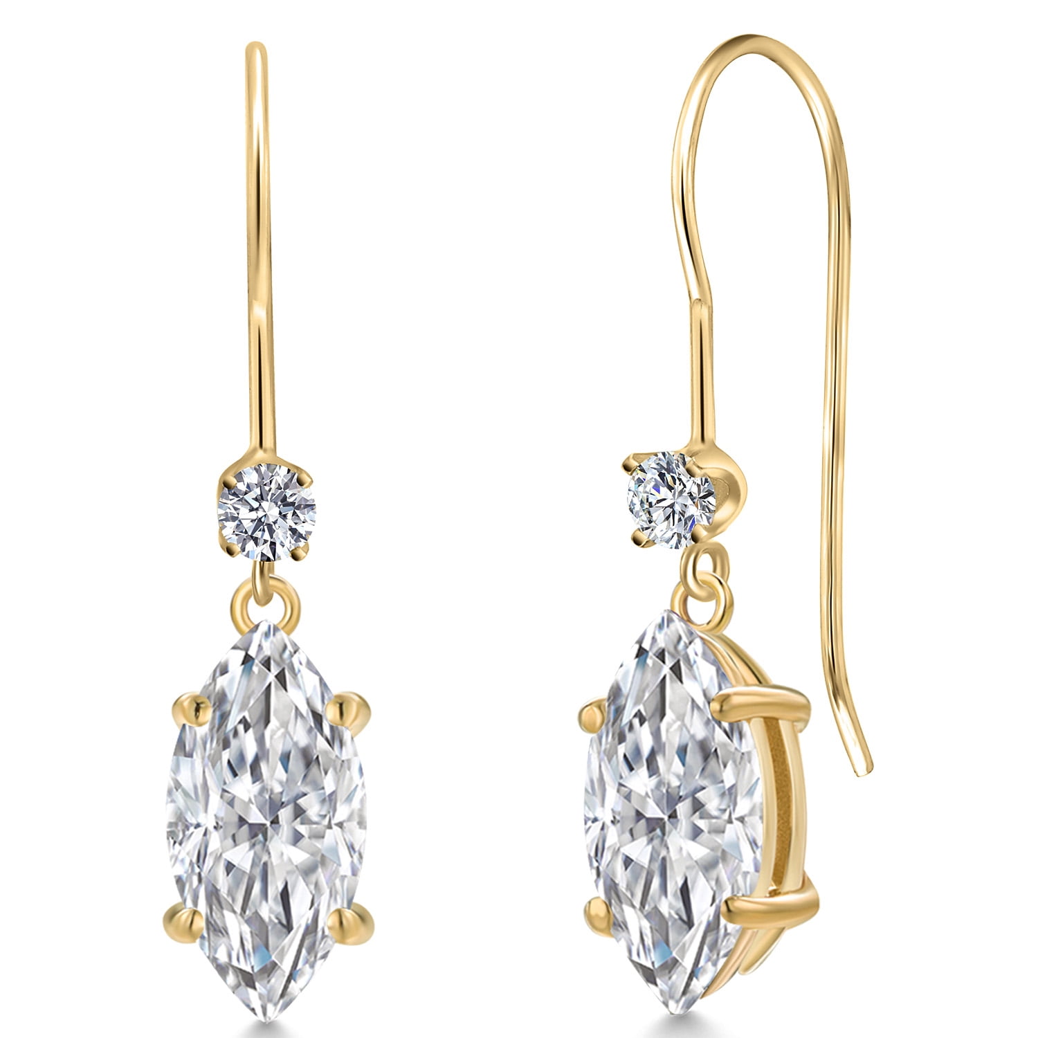 Gem Stone King 2.14 Cttw IGI Certified Lab Grown Diamond Dangle Earrings for Women in 14K Yellow Gold | 1 Ct each Marquise Cut | VS1 Clarity | D-E Color