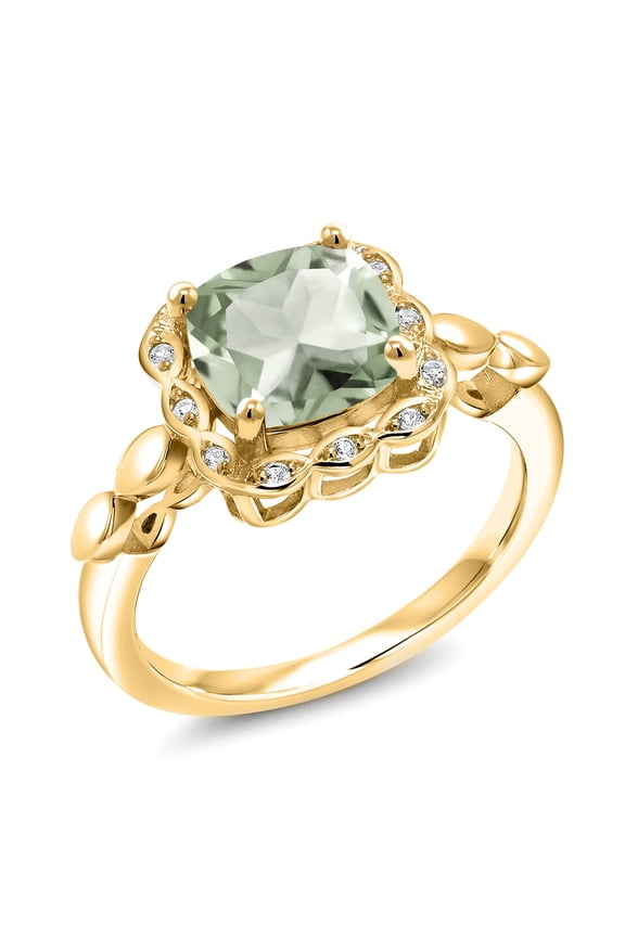 2.15 Ct Green Prasiolite White Created Sapphire 18K Yellow Gold Plated Silver Ring
