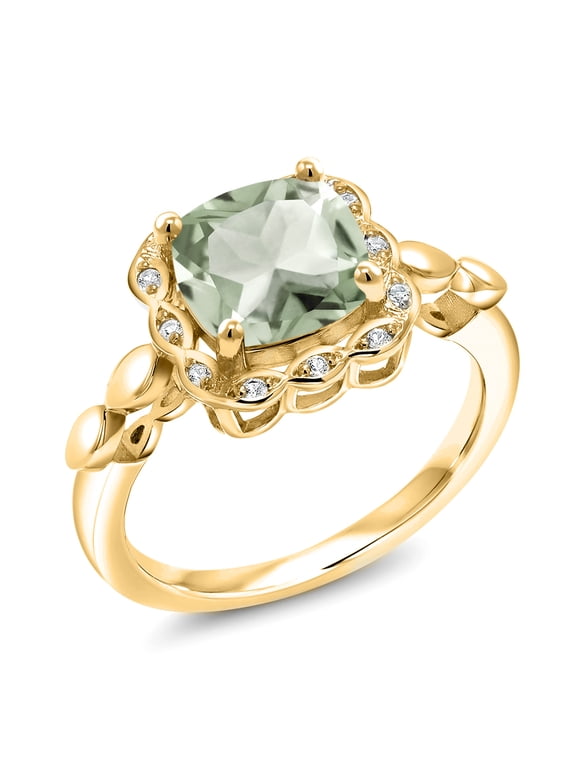 2.15 Ct Green Prasiolite White Created Sapphire 18K Yellow Gold Plated Silver Ring