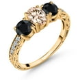 thumbnail image 1 of Gem Stone King 2.15 Ct Oval Peach Morganite Black Sapphire 18K Yellow Gold Plated Silver Ring (Size 6), 1 of 6
