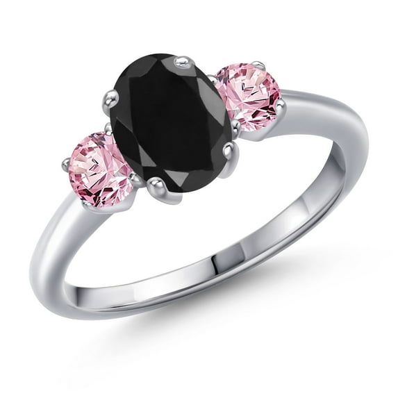 Gem Stone King 2.16 Ct Oval Black Sapphire Pink Lab Grown Diamond 925 Sterling Silver Ring