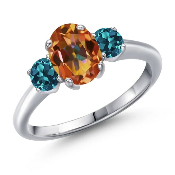 Gem Stone King 2.16 Ct Oval Ecstasy Mystic Topaz London Blue Topaz 925 Sterling Silver Ring (Size 9)