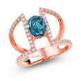 thumbnail image 1 of Gem Stone King 2.16 Ct Oval London Blue Topaz 18K Rose Gold Plated Silver Ring (Size 7), 1 of 3