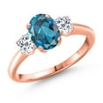 thumbnail image 1 of Gem Stone King 2.16 Ct Oval London Blue Topaz White Topaz 18K Rose Gold Plated Silver Ring, 1 of 6