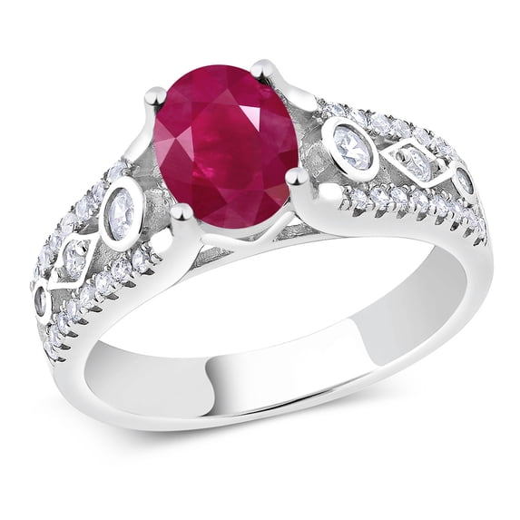 Gem Stone King 1-3 Ct Oval Gemstone Birthstone Engagement Ring for Women | 925 Silver | Oval 8X6MM | Milgrain and Filigree Detail | Wedding Anniversary Jewelry | Size 5-9 | Ruby, July | 6