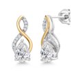 thumbnail image 1 of Gem Stone King 2.16 Cttw 925 Sterling Silver & 10K Yellow Gold IGI Certified Lab Grown Diamond Earrings for Women | Pear Shaped Diamonds Each 1 Ct | D-E Color | VS1-VS2 Clarity, 1 of 4