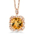 thumbnail image 1 of Gem Stone King 2.17 Ct Cushion Checkerboard Yellow Citrine 18K Rose Gold Plated Silver Pendant, 1 of 4