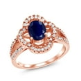 thumbnail image 1 of Gem Stone King 2.17 Ct Oval Blue Sapphire 18K Rose Gold Plated Silver Ring (Size 5), 1 of 4