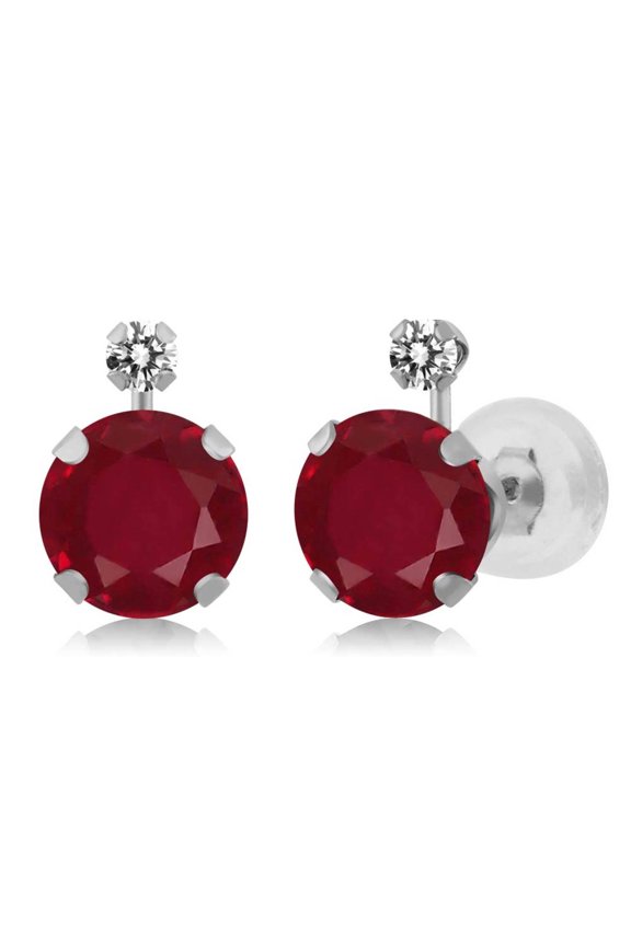 2.17 Ct Round Red Ruby White Diamond 14K White Gold Earrings