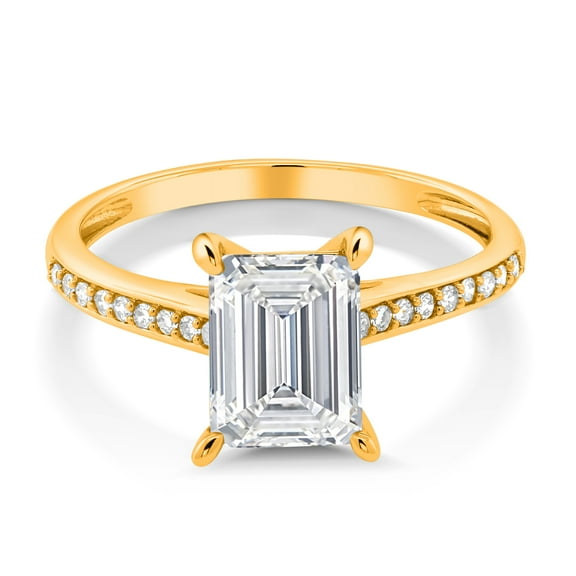 Gem Stone King 2.18 Cttw 10K Yellow Gold IGI Certified Lab Grown Diamond Engagement Ring for Women | Center Emerald Cut Diamond 2 Ct | E-F Color | VS1-VS2 Clarity (Size 10)