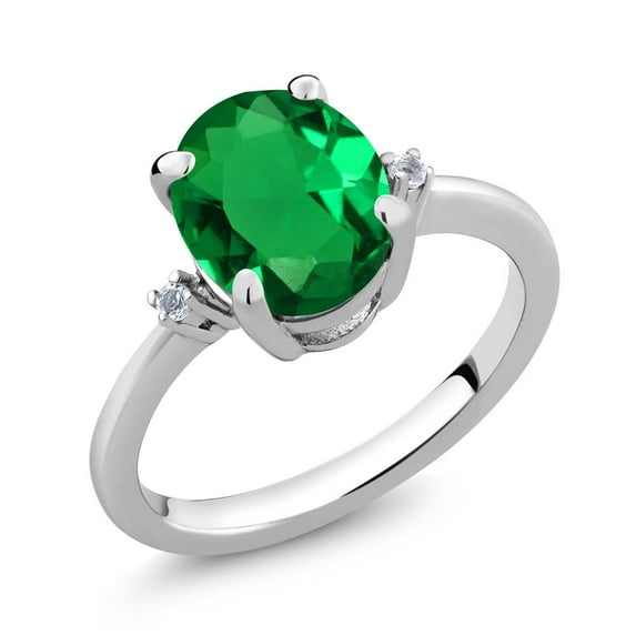 Gem Stone King 2.19 Ct Oval Green Nano Emerald White Topaz 925 Sterling Silver Ring