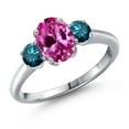 thumbnail image 1 of Gem Stone King 2.19 Ct Oval Pink Created Sapphire Blue Diamond 925 Sterling Silver Ring, 1 of 6