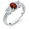 thumbnail image 1 of Gem Stone King 2.02 Ct Oval Red Garnet White Topaz 925 Sterling Silver Ring (Size 8), 1 of 6