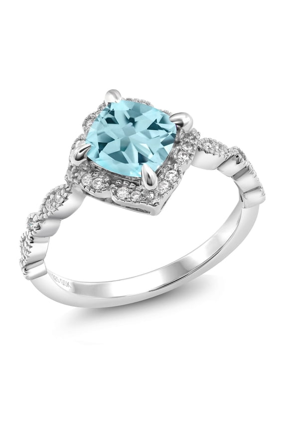 2.19 Cttw 925 Sterling Silver Sky Blue Topaz and Moissanite Solitaire Ring for Women | Cushion Cut 7MM | Gemstone Birthstone | Available in Size 5, 6, 7, 8, 9