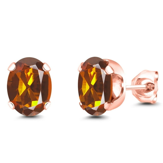 Gem Stone King 18K Rose Gold Plated Silver Orange Red Madeira Citrine Stud Earrings for Women Men | 2.20 Cttw | Gemstone November Birthstone | Oval 8X6MM
