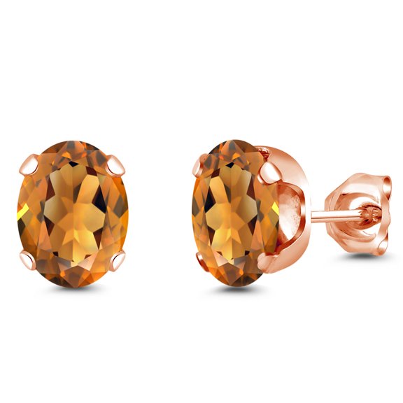 Gem Stone King 18K Rose Gold Plated Silver Orange Red Madeira Citrine Stud Earrings for Women Men | 2.20 Cttw | Gemstone November Birthstone | Oval 8X6MM