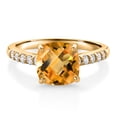 thumbnail image 1 of Gem Stone King 2.20 Ct Cushion Checkerboard Yellow Citrine G/H Lab Grown Diamond 10K Yellow Gold Engagement Ring (Size 5), 1 of 4