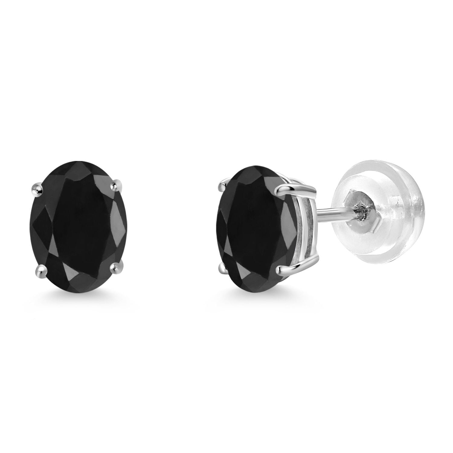 Gem Stone King 2.20 Ct Oval 7x5mm Black Sapphire 14K White Gold Stud Earrings for Women Men