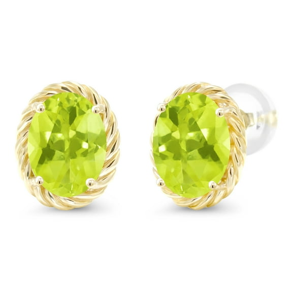 Gem Stone King 2.20 Ct Oval 8x6mm Yellow Lemon Quartz 14K Yellow Gold Stud Earrings for Women Men