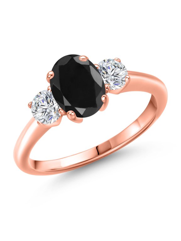 2.20 Ct Oval Black Sapphire G/H Lab Grown Diamond 18K Rose Gold Plated Silver Ring