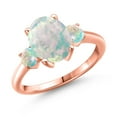 thumbnail image 1 of Gem Stone King 2.20 Ct Oval Cabochon White Simulated Opal 18K Rose Gold Plated Silver Ring, 1 of 6