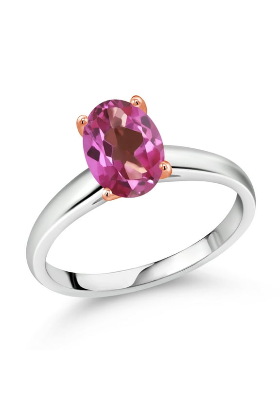 2.20 Ct Oval Pink Mystic Topaz 10K White and Rose Gold Ring (Size 7)