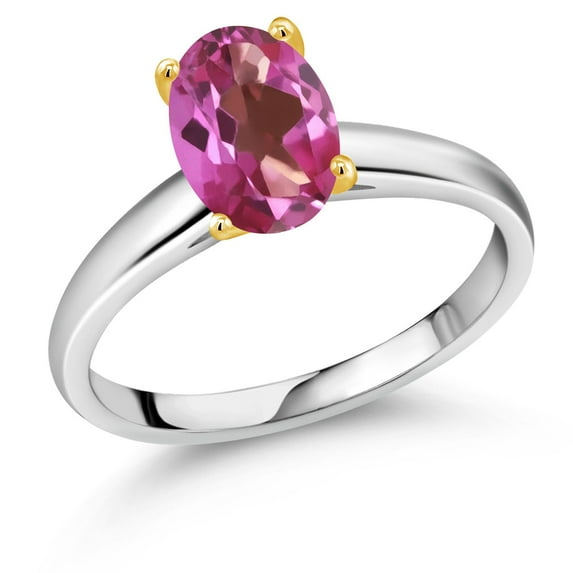 Gem Stone King 2.20 Ct Oval Pink Mystic Topaz 10K White and Yellow Gold Ring Ring (Size 6)