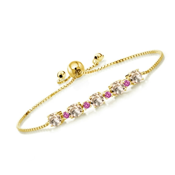 Gem Stone King 2.20 Ct Peach Morganite Pink Created Sapphire 18K Yellow Gold Plated Silver Bracelet for Women
