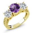 thumbnail image 1 of Gem Stone King 2.20 Ct Purple Amethyst White Lab Grown Diamond 18K Yellow Gold Plated Silver Ring (Size 5), 1 of 4