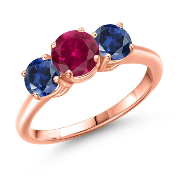 Gem Stone King 18K Rose Gold Plated Silver Red Created Ruby and Blue Created Sapphire Engagement Ring for Women | 2.20 Cttw | Round 6MM | Gemstone July Birthstone | Size 9