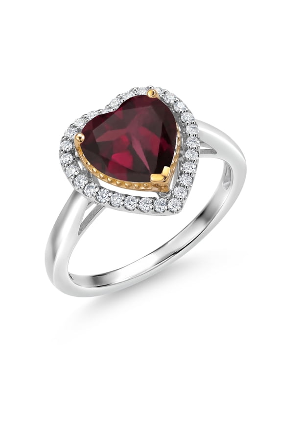2.20 Ct Red Rhodolite Garnet G/H Lab Grown Diamond 925 Silver and 10K Yellow Gold Ring (Size 7)